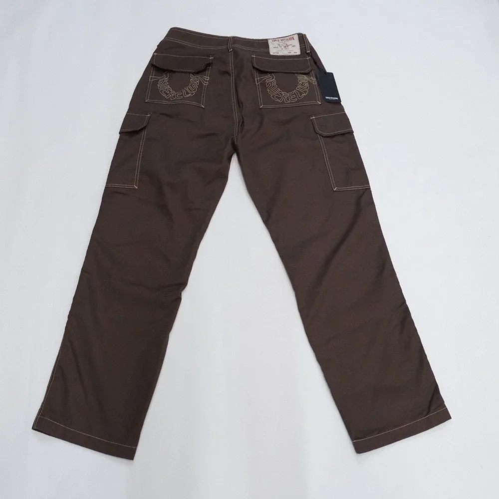 True Religion Cargo Pants Men Brown Contrast Stitch Streetwear 32 HS OUTLINE NWT